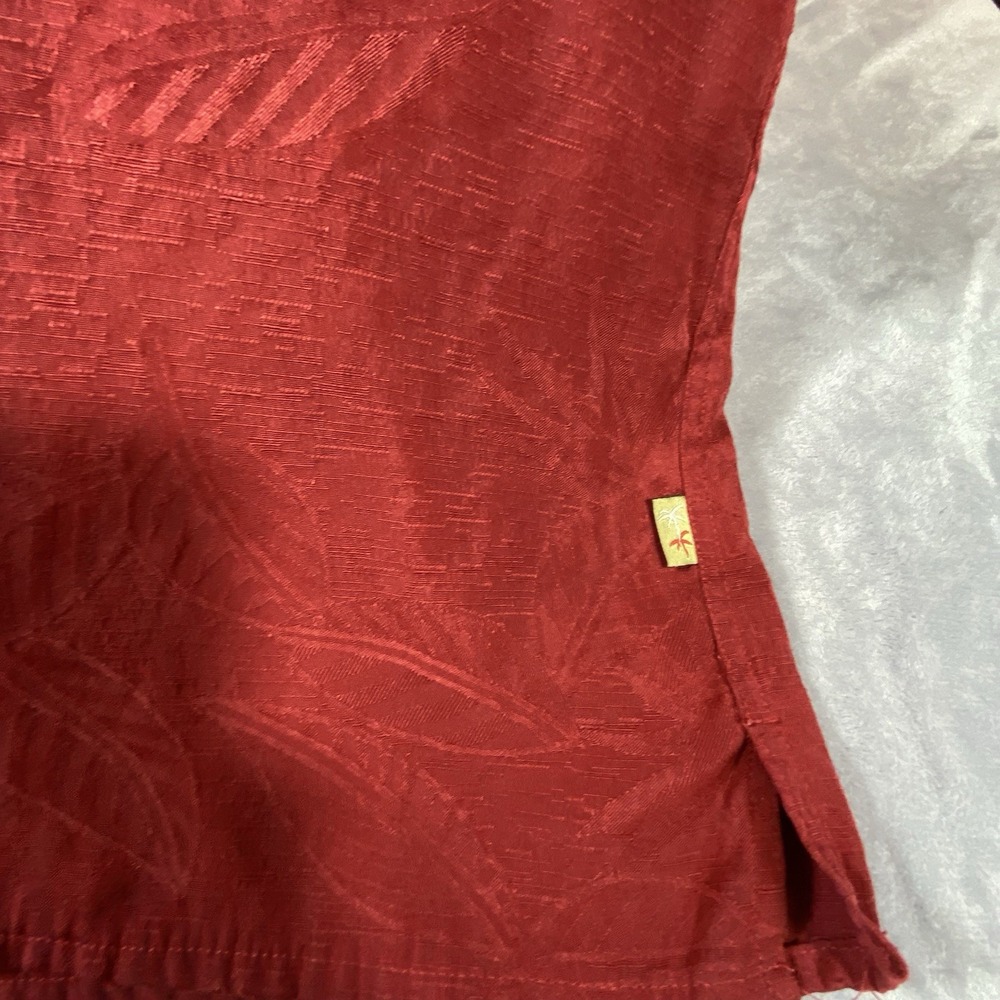 CABANA Mens XL Shirt Red Sueded Hawaiian Tropical Embossed Short Slv Button - Picture 6 of 8